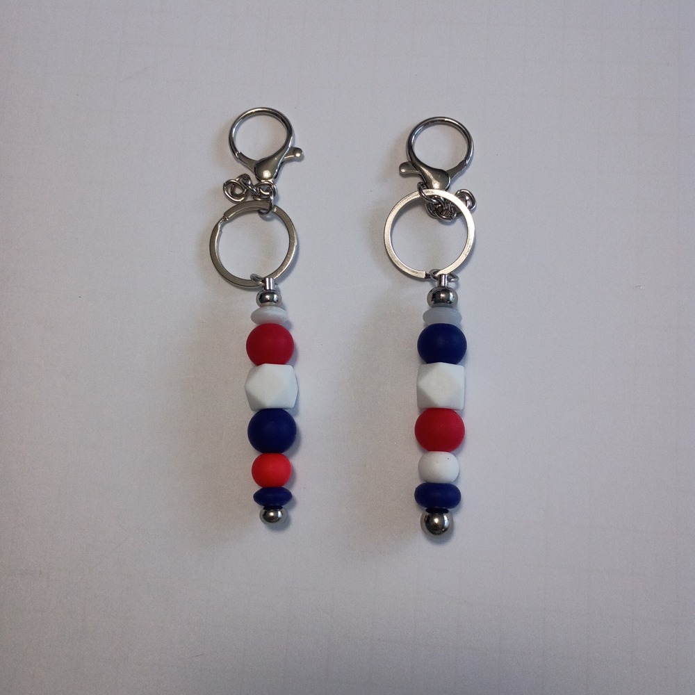 DIY Silicone Bead Keychain Kit with Split Ring and Lobster Clasp Patriotic Color